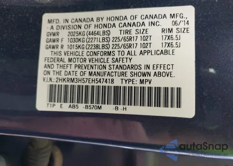 2014 Honda Cr-V Ex z USA, uszkodzony, nr VIN 2HKRM3H57EH547418